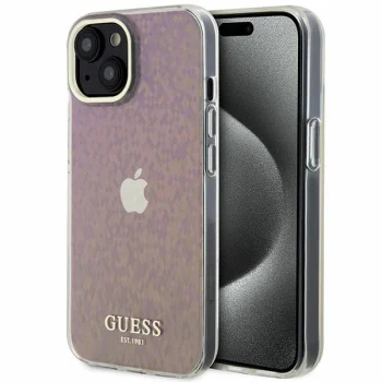 Guess iPhone 15 чехол IML Faceted Mirror Disco Iridescent, розовый