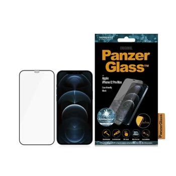PanzerGlass iPhone 12 Pro Max aizsargstikls E2E Super+ Microfracture, melns rāmis