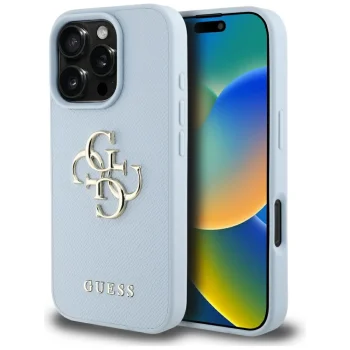 Guess PU Grained Big 4G vāciņš Apple iPhone 16 Pro Max, zils