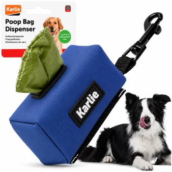 Karlie Dog Poop Bag Dispenser Pouch with Carabiner + 15 Bags, Blue