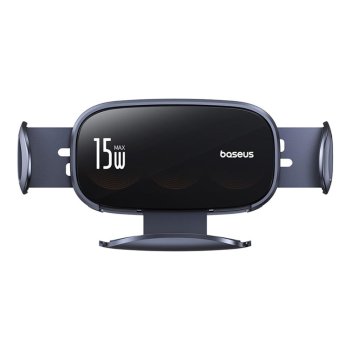 Baseus LightChaser BS-CM029 automašīnas turētājs ar trīspolu indukcijas lādētāju – melns