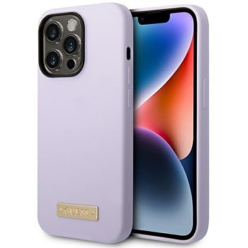 Guess iPhone 14 Pro vāciņš Silicone Logo Plate MagSafe, violets