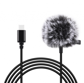 Puluz Jack USB Type-C Lavalier Wired Condenser Recording Microphone, 1.5m | Mikrofons Datoram Telefonam Kamerai
