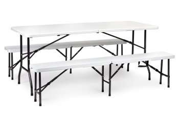 Saliekams kēteringa komplekts galds 180 cm un 2 soli MultiGarden, balts