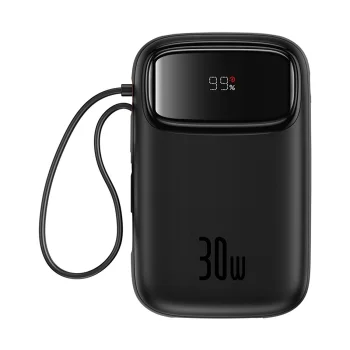 Внешний аккумулятор Baseus QPow 2 30W 10000mAh с встроенными кабелями USB-C -...