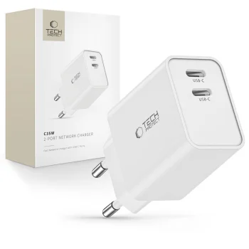 Tech-Protect C35W tīkla lādētājs 2x USB-C PD 35W, balts