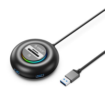 Orico YXR5-U3 RGB USB sadalītājs 3x USB-A 3.0 ar SD/microSD lasītāju 1.8m, Melns