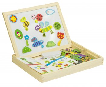 Divpusēja magnētiskā zīmēšanas koka tāfele bērniem - kukaiņi | Magnetic Wooden Puzzle Board