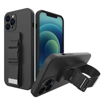 Telefona vāciņš ar kakla aukliņu priekš iPhone 12 Pro Max, melns