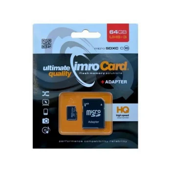 MicroSDXC atmiņas karte Imro 64GB Class 10 UHS-3 ar adapteri, melna