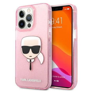 Karl Lagerfeld iPhone 13 Pro Max vāciņš Glitter Karl's Head, rozā