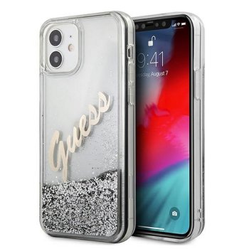 Guess iPhone 12 Pro Max vāciņš Glitter Vintage Script, sudraba