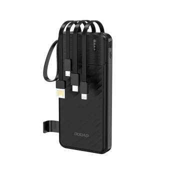 Dudao K11 ārējais akumulators 10000mAh ar iebūvētiem kabeļiem, melns