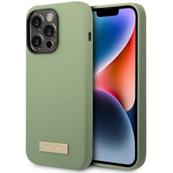 Guess iPhone 14 Pro Max Case Silicone Logo Plate MagSafe, Green