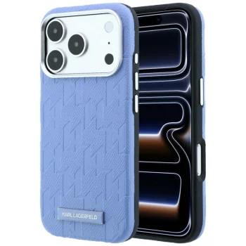 Чехол Karl Lagerfeld Grained Mono Resin Logo MagSafe для iPhone 17/18 Pro Max, голубой