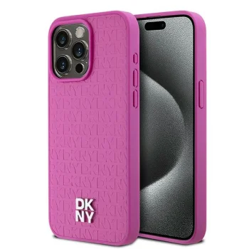 Чехол DKNY для iPhone 15 Pro Max Leather Monogram Pattern MagSafe, розовый