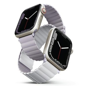 UNIQ pasek Revix Apple Watch Series 4/5/6/7/8/SE/SE2/Ultra 42/44/45mm. Reversible Magnetic lilak-lilac-white