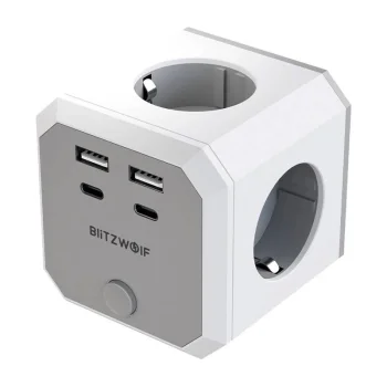 BlitzWolf BW-EC2 8-in-1 kontaktligzdu kubs (4x AC, 2x USB-A, 2x USB-C)