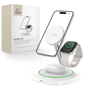 Беспроводное зарядное устройство Tech-Protect QI15W-A46 3in1 MagSafe - белое