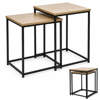 ModernHome kafijas galdiņu komplekts 2in1, kvadrātveida, gaišs ozols