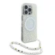 Guess iPhone 16 Pro Case IML Flowers Allover Electro with Pearl Strap, White