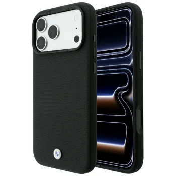 Чехол BMW Kevlar Metal Logo MagSafe для iPhone 18 Pro / 17 Pro, черный