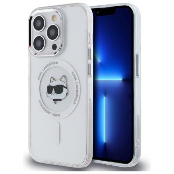Karl Lagerfeld IML Metal Choupette Head MagSafe vāciņš iPhone 14 Pro, Balts