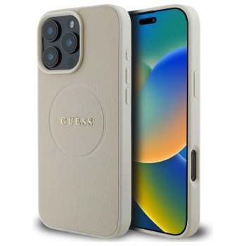 Guess iPhone 16 Pro Max Case Grained Ring MagSafe, Beige