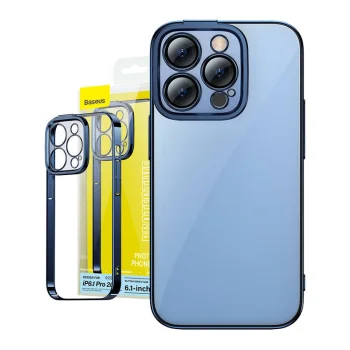 Чехол Baseus Glitter и защитное стекло для iPhone 14 Pro, синий