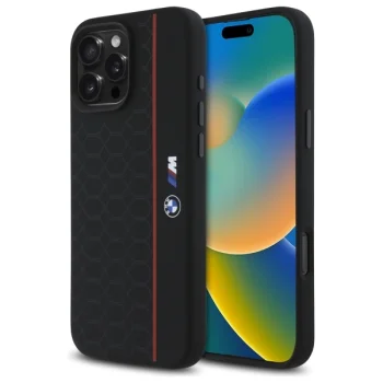 BMW BMHMP16X23SHER iPhone 16 Pro Max 6,9" melns/ melns cietais futrālis Silikona sešstūris Red Line MagSafe |...