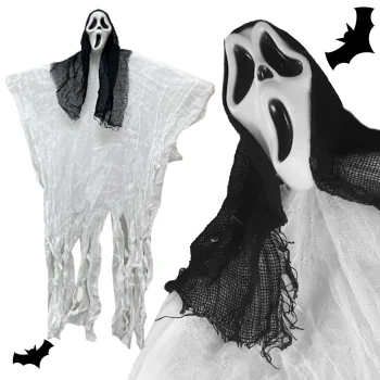 Halloween Hanging Decoration, Ghost with Mask, 90 cm, Black/White