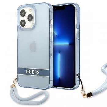 Apple iPhone 13 Pro / 13 6.1" Guess Blue Hardcase Translucent Stap | Kvalitatīvs Telefona Maciņš Vāciņš Apvalks