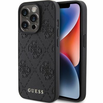 Guess Ādas futrālis iPhone 15 Pro Max ar 4G apdruku - melns | Leather Stamped case for black
