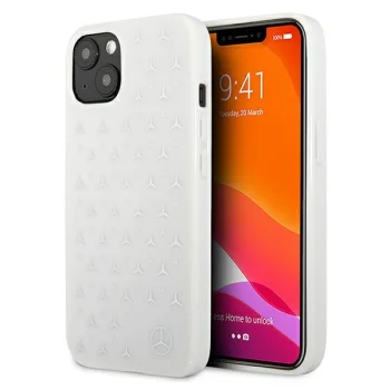 Mercedes iPhone 13 / 14 / 15 vāciņš Silver Stars Pattern, balts