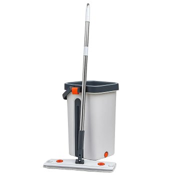 Flat Mop and Bucket Set with Hands-Free Wringer and 4 Microfiber Pads
