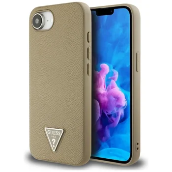 Guess Grained Triangle MagSafe vāciņš priekš iPhone 16e, brūns