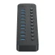 Orico CT2U3-10AB USB centrmezgls ar 10x USB-A 3.0 portiem un slēdžiem, melns
