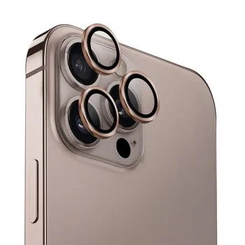 Uniq Optix Aluminum Camera Lens Protector iPhone 16 Pro 6.3" / 16 Pro Max 6.9" taupe gold camera lens glass...