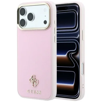 Guess Saffiano Small 4G & Classic Logo MagSafe ümbris iPhone 18 Pro ja 17 Pro jaoks, roosa