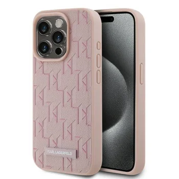 Чехол Karl Lagerfeld для iPhone 15 Pro Max Leather Monogram Metal Logo, розовый