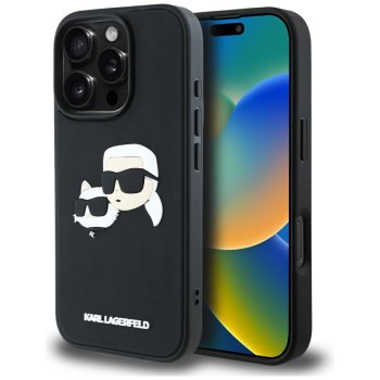 Karl Lagerfeld HC 3D Gumijas Double Heads iPhone 16 Pro Max vāciņš - Melns | Rubber Case Black