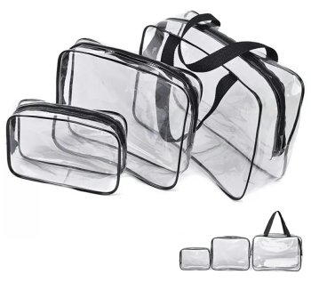Set of Transparent Cosmetic Bags, 3 pcs, black