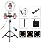 Puluz Pastāvīgās Dienas Gaismas Komplekts ar Statīvu 1.1 m + LED ar 3x Telefona Turētājiem | Vlogging Ringlight Photo Video Lamp + Tripod Mount