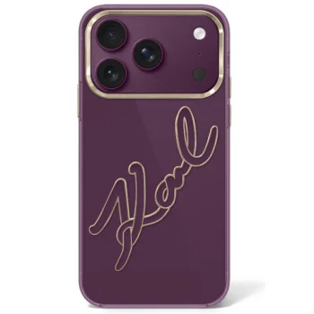 Karl Lagerfeld IML Big Signature Resin Metal Frame чехол iPhone 17/18 Pro Max, бордовый
