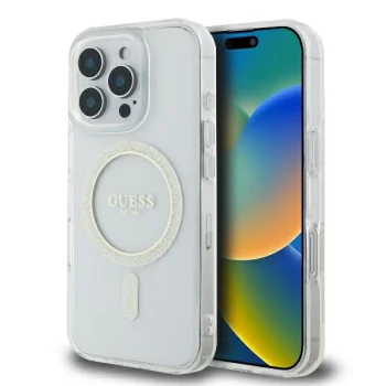 Чехол Guess для iPhone 16 Pro IML Glitter Circle MagSafe, прозрачный