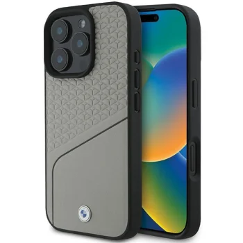 BMW iPhone 16 Pro vāciņš Sign Leather Textured and Line MagSafe, pelēks