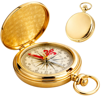Klasiskais metāla kabatas kompass tūrismam un izdzīvošanai, zelta