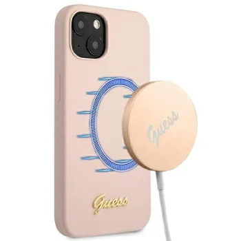 Чехол Guess Silicone Script Gold Logo для iPhone 13 6.1" (Light Pink)
