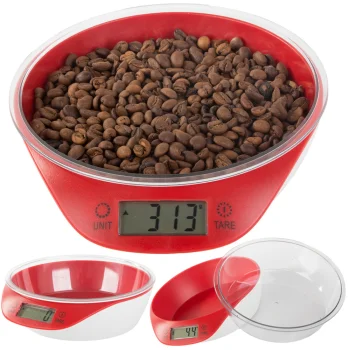 Precise digital kitchen scales with removable bowl 5kg, white-red