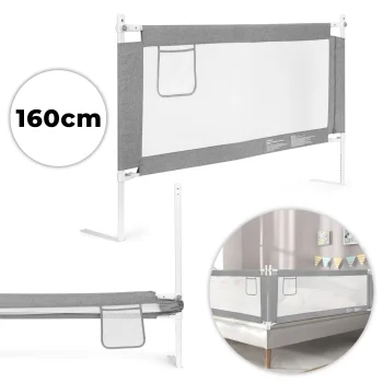 Gultas barjera bērniem 160 cm ECOTOYS drošības aizsargs pret izkrišanu, pelēka